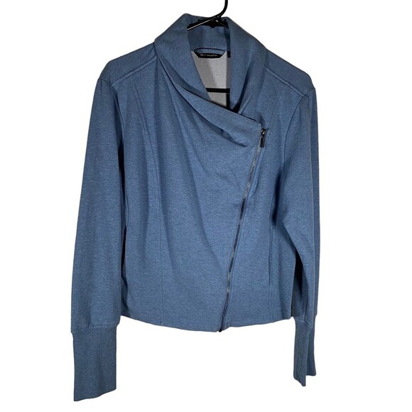 H by Halston French Terry Knit Moto Flyaway Jacket Heather D blue size 16 Pocket - Picture 1 of 10